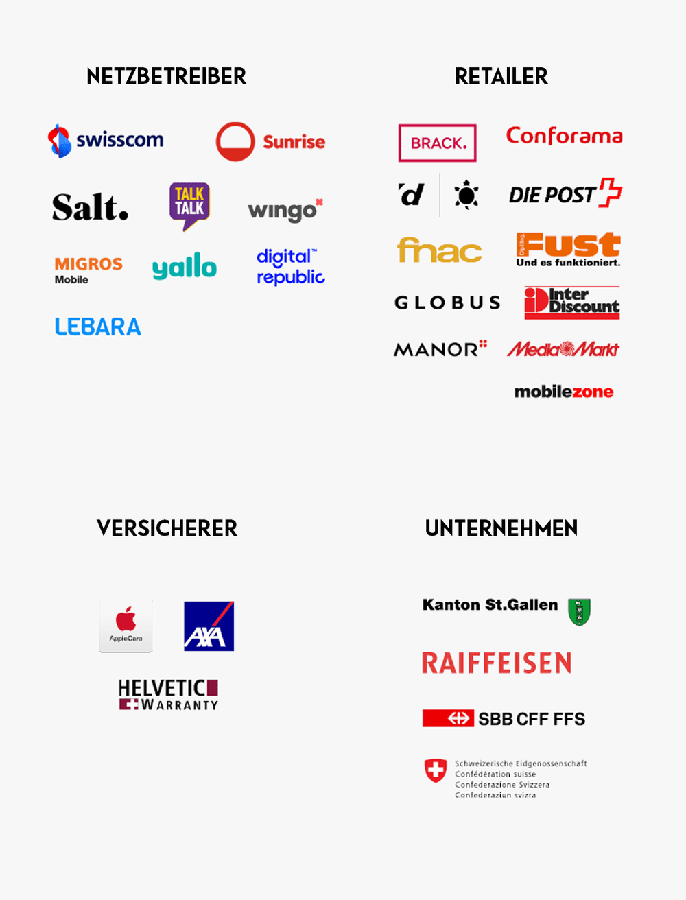 Partnerauflistung von mobilezone reload