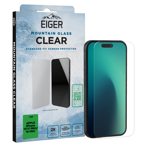 Eiger iPhone 17/17 Pro/16 Pro Clear Display-Schutzglas (Standard Fit)