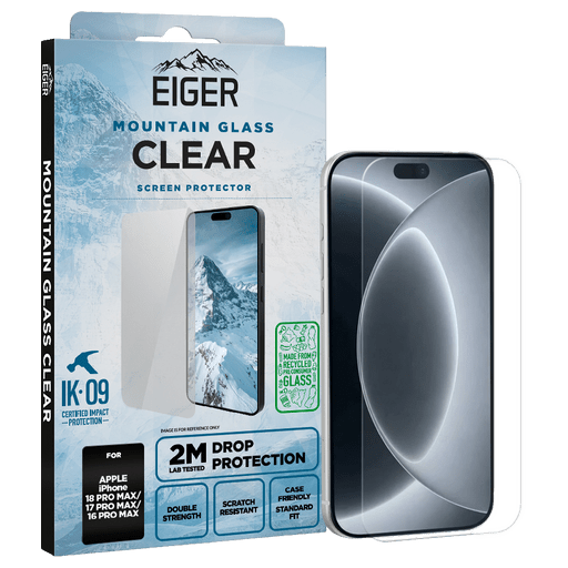 Eiger iPhone 18 Pro Max/17 Pro Max/16 Pro Max Clear Display-Schutzglas (Standard Fit)