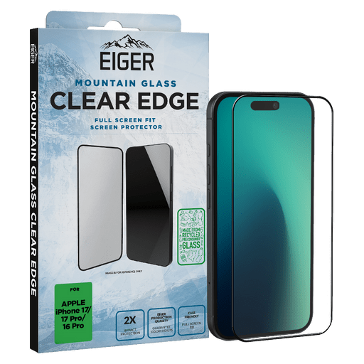 Eiger iPhone 17/17 Pro/16 Pro Clear Edge Display-Schutzglas (Full Screen Fit)