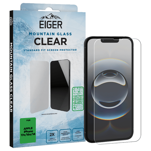 Eiger iPhone 17e/16e/13/13 Pro/14 Clear Display-Schutzglas (Standard Fit)