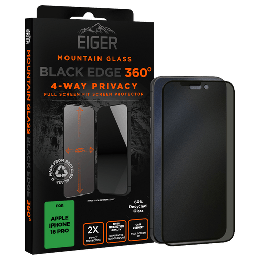 Eiger iPhone 16 Pro Black Edge 360 Display-Schutzglas Privacy