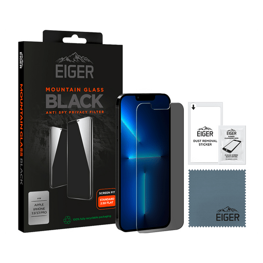 Eiger iPhone 14/13/13 Pro Display-Schutzfolie 2.5D Glas Privacy Schwarz
