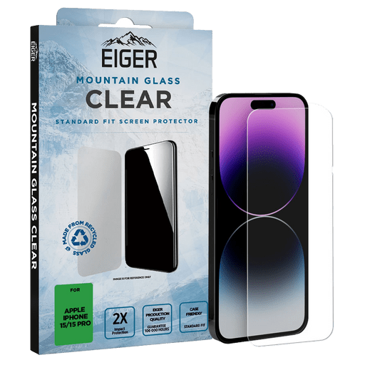 Eiger iPhone 15/15 Pro/16 Displayschutzfolie Glas
