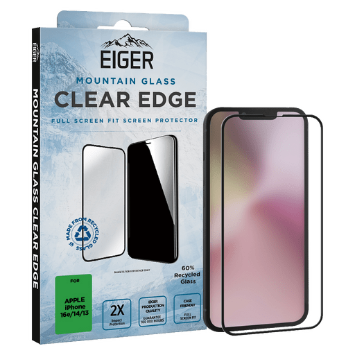 Eiger iPhone 16e/13/13 Pro/14 Clear Edge Display-Schutzglas (Full Screen Fit)