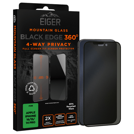 Eiger iPhone 16/15/14 Pro Black Edge 360 Display-Schutzglas Privacy