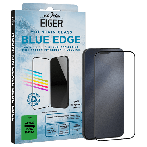 Eiger iPhone 16/15/14 Pro Blue Edge Display-Schutzglas