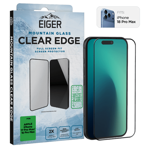 Eiger iPhone 18 Pro Max/17 Pro Max/16 Pro Max Clear Edge Display-Schutzglas (Full Screen Fit)