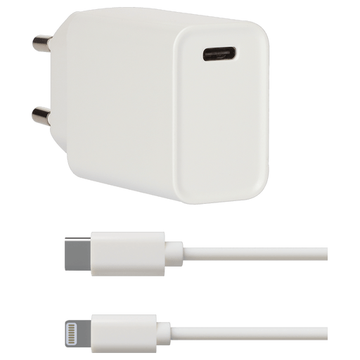 KSIX Charger 220V USB C to Lightning 18W sep cable White