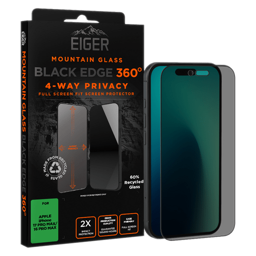 Eiger iPhone 17 Pro Max/16 Pro Max Black Edge 360 Display-Schutzglas Privacy