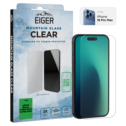 Eiger iPhone 18 Pro Max/17 Pro Max/16 Pro Max Clear Display-Schutzglas (Standard Fit)