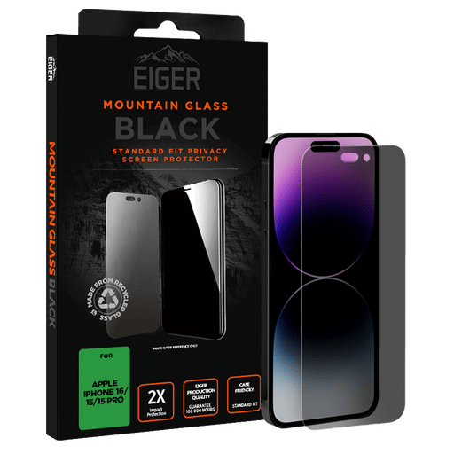 Eiger iPhone 15/15 Pro/16 Glass Screen Protect Privacy Black