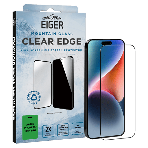 Eiger iPhone 15/16 Clear Edge Display-Schutzglas (Full Screen Fit)