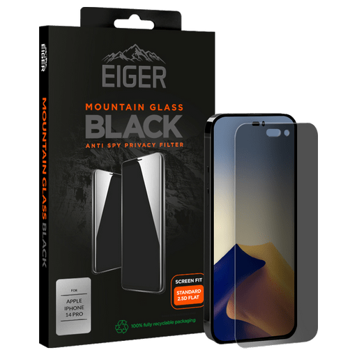 Eiger iPhone 14 Pro 2.5D Glass Screen Protect Privacy Black