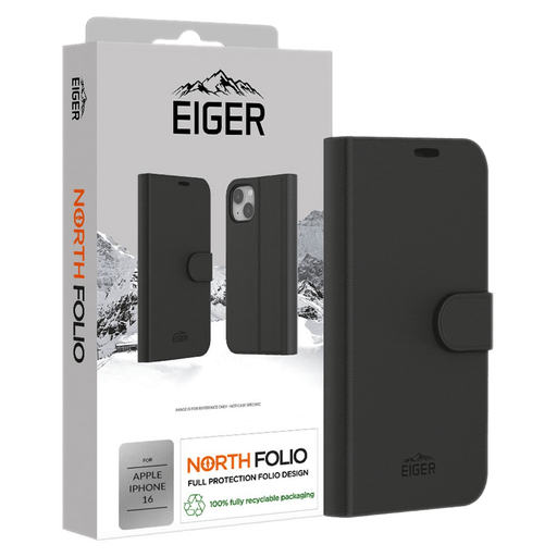 Eiger iPhone 16  North Folio Bookcover Black (b2b)