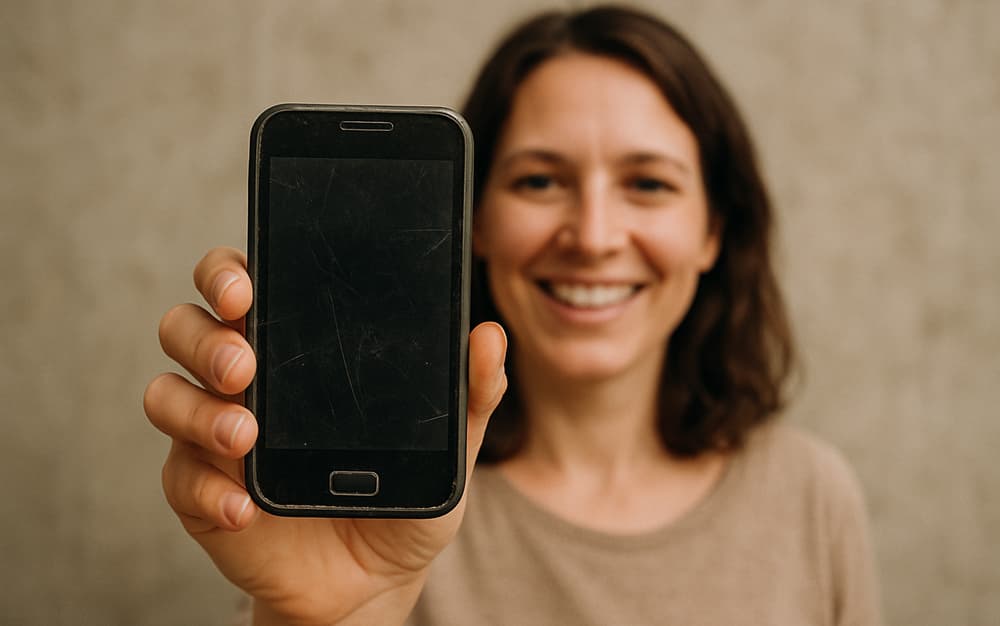 Un téléphone portable d'occasion est emballé.