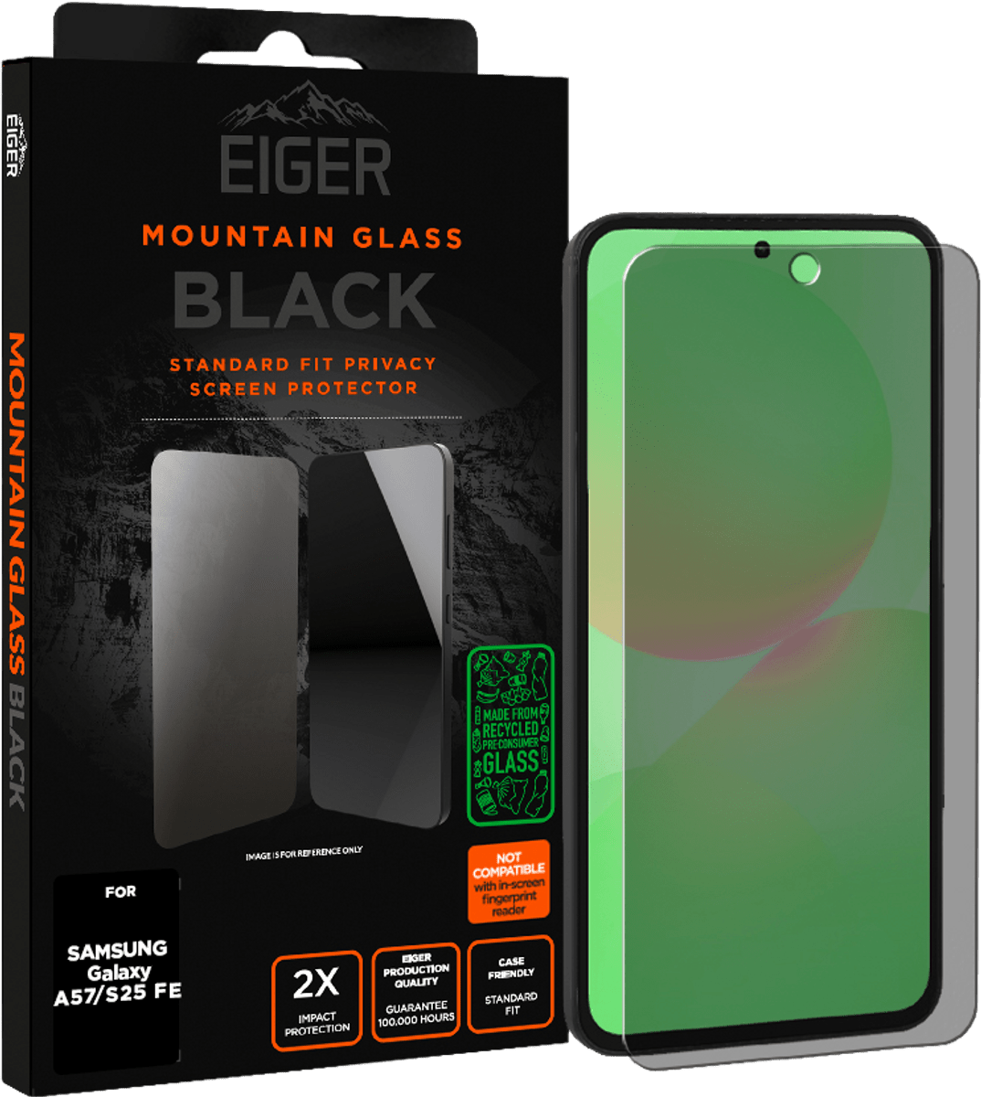 Eiger Galaxy A57/S25 FE Glass Screen Protector Privacy Black