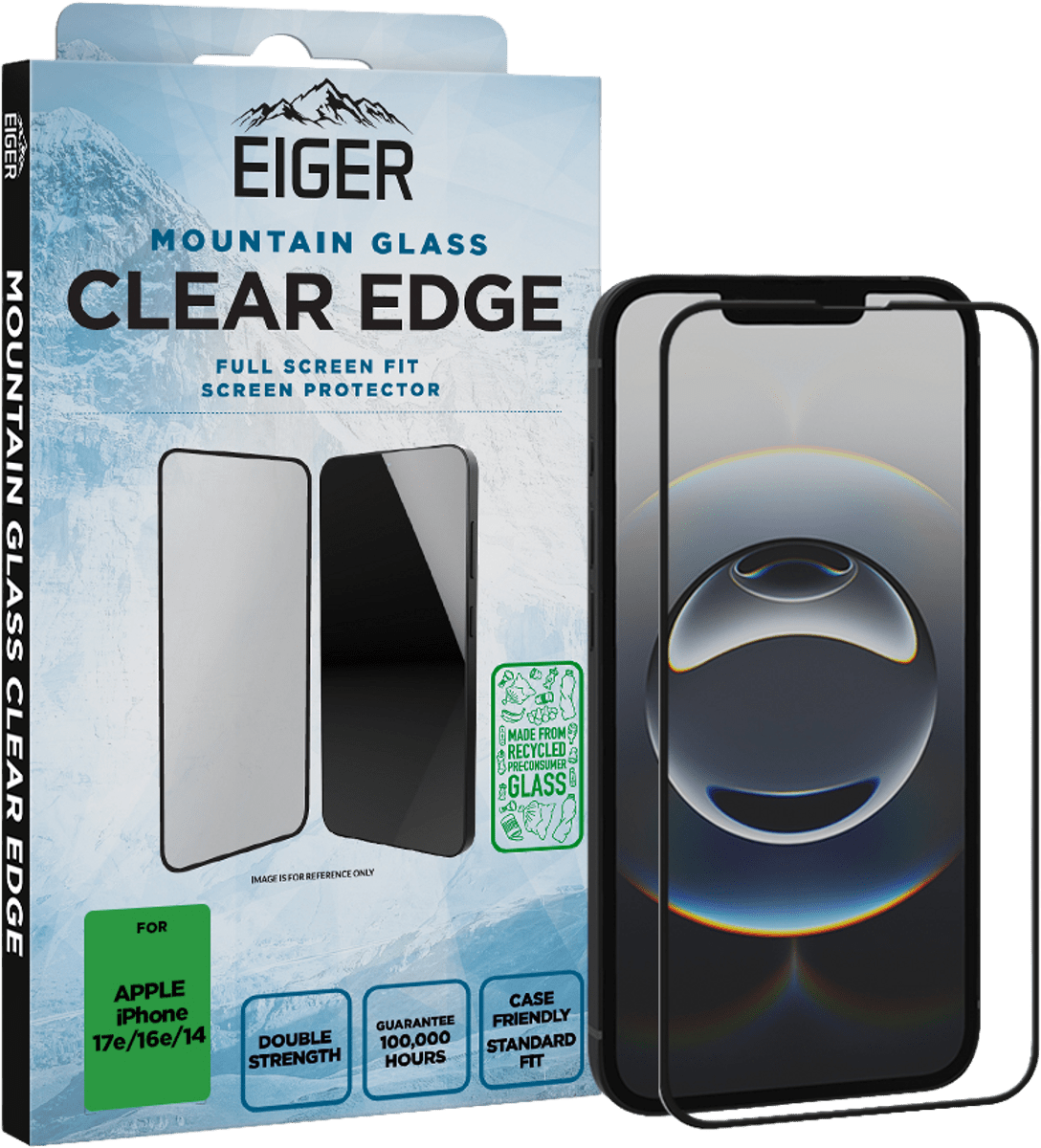Eiger iPhone 17e/16e/13/13 Pro/14 Clear Edge 3D Glass Scree