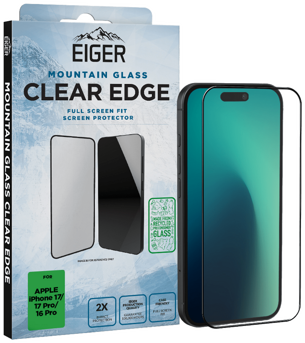 Eiger iPhone 17/17 Pro/16 Pro Clear Edge 3D Glass Screen Protector