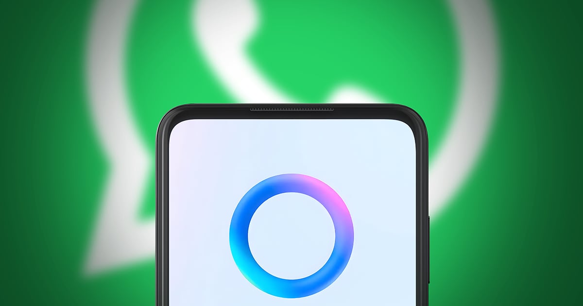 Meta AI su smartphone con sfondo WhatsApp