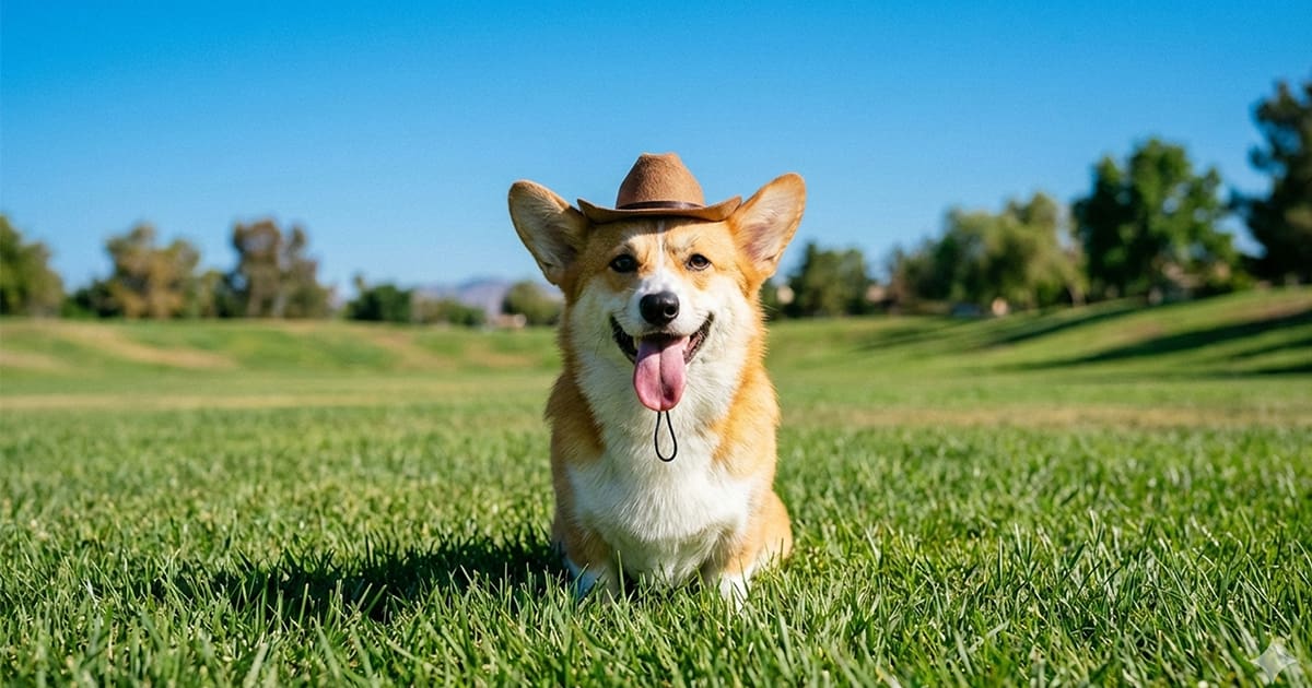 Ein Hund mit einem Hut mit Zunge rausgestreckt