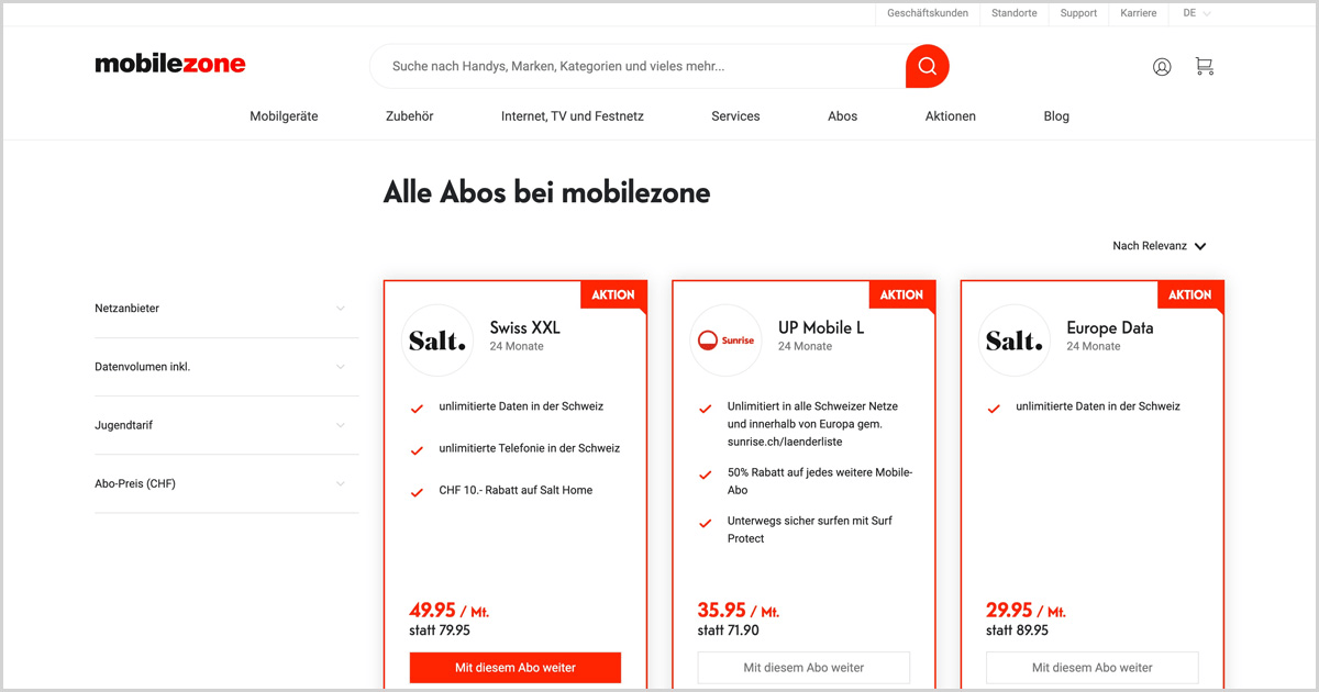 Auswahl deines Handy-Abos