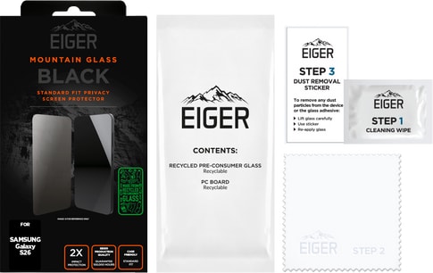 Eiger Galaxy S26 Glass Screen Protector Privacy Black