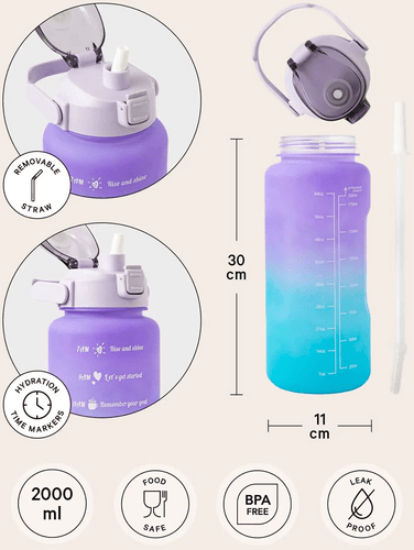 Apfelkiste Fitness Trinkflasche mit Zeit Markierung (2L)