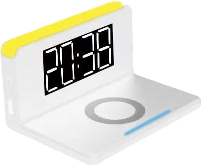 MU Classic 3in1 Digital Alarm Clock Wireless Charger LED Night Light white