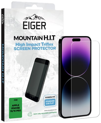 Eiger iPhone 15 / 15 Pro screenprotector High Impact Triflex transparent