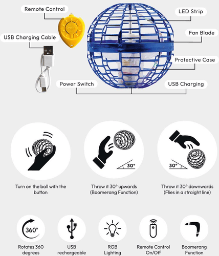 I AM CREATIVE Kinder Flugball Spielzeug mit LED Beleuchtung + Fernbedienung