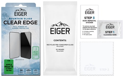 Eiger iPhone 17/17 Pro/16 Pro Clear Edge 3D Glass Screen Protector