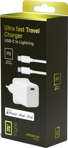 itStyle Premium Charger 220V USB C to Lightning 20W sep cabl
