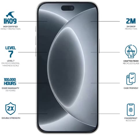 Eiger iPhone 18 Pro Max/17 Pro Max/16 Pro Max Clear Glass Screen Protector