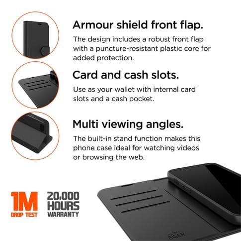 Eiger iPhone 16  North Folio Bookcover Black (b2b)