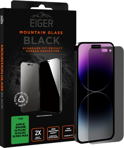 Eiger iPhone 16 Plus 15 Plus  15 Pro Max screenprotector 2.5D Privacy black