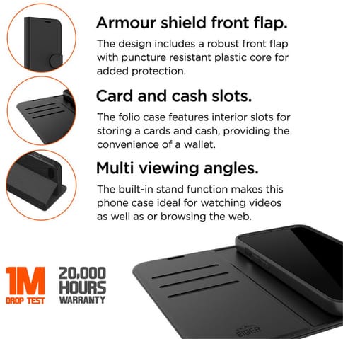Eiger iPhone 17 North Folio Bookcover Black (b2b)