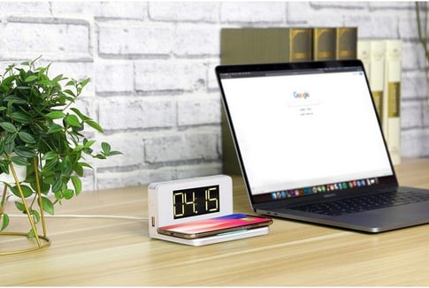 MU Classic 3in1 Digital Alarm Clock Wireless Charger LED Night Light white