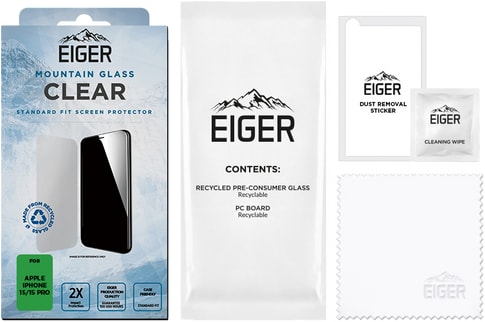 Eiger iPhone 16 15  15 Pro screen protector Glas Clear