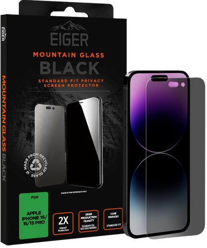 Eiger iPhone 16 15  15 Pro screenprotector 2.5D Privacy black