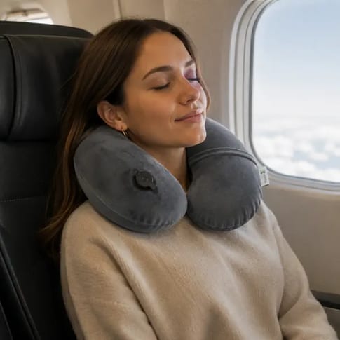 Kisten Basics Inflatable Travel Pillow with Fleece Cover Grey
