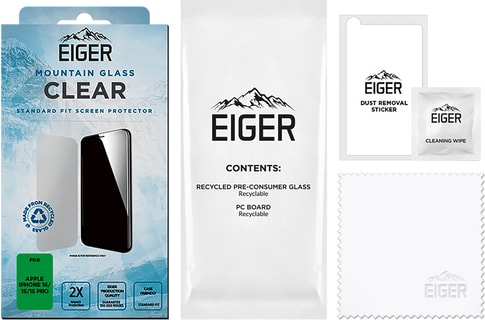 Eiger iPhone 16 15  15 Pro screen protector Glas Clear