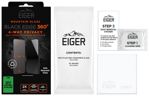 Eiger iPhone 17 Pro Max/16 Pro Max Black Edge 360 Screen Protec Privacy