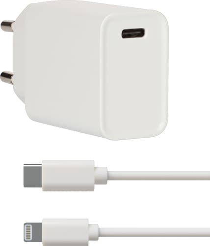 KSIX Charger 220V USB C to Lightning 18W sep cable white