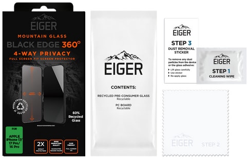 Eiger iPhone 17/17 Pro/16 Pro Black Edge 360 Screen Protec Privacy