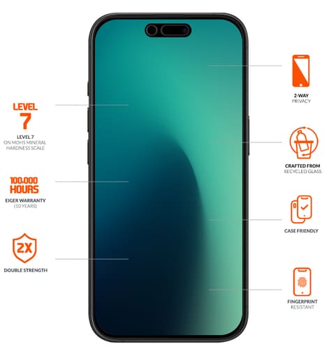 Eiger iPhone 17/17 Pro/16 Pro Glass Screen Protector Privacy Black