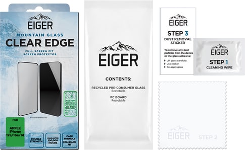 Eiger iPhone 17e/16e/13/13 Pro/14 Clear Edge 3D Glass Scree