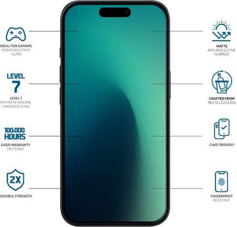 Eiger iPhone 17/17 Pro/16 Pro Clear Edge 3D Glass Matt Screen Protector
