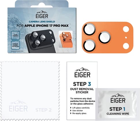 Eiger iPhone 17 Pro Max Glas Camera Protector Orange
