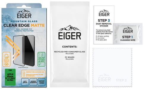 Eiger iPhone 17/17 Pro/16 Pro Clear Edge 3D Glass Matt Screen Protector